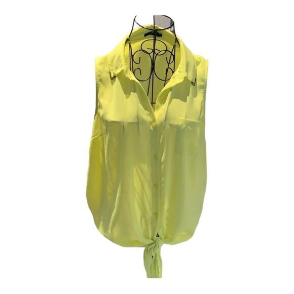 Forever 21 Neon yellow tie sleeveless blouse size S - Picture 1 of 5
